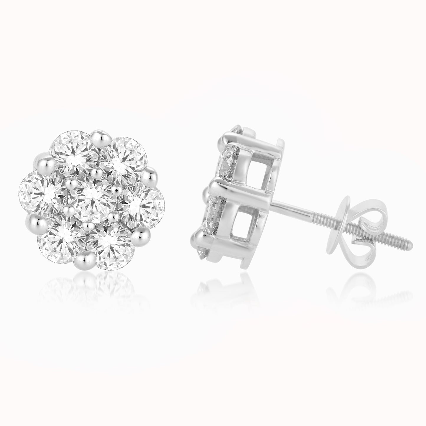 10 Karat White Gold 1.00 Carat Diamonds Flower Earrings-0125668-WG-D