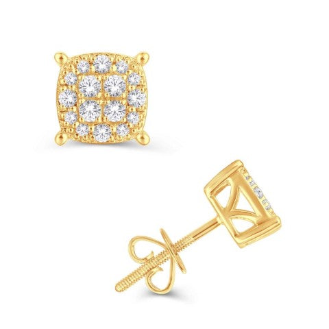 14 Karat All Yellow Gold 0.25 Carat Diamonds Cushion Earrings-0128090-ALY