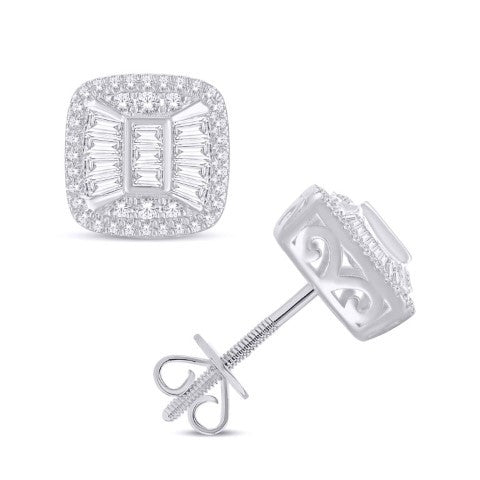 14 Karat White Gold 0.57 Carat Diamonds Cushion Earrings-0128190-WG