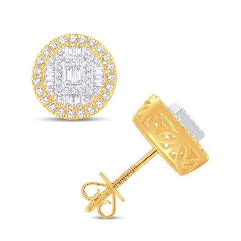 14 Karat Two-Tone (Yellow and White) Gold 0.70 Carat Diamonds Round Earrings-0128192-YW