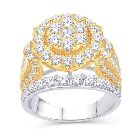 10 Karat Two-Tone (Yellow and White) Gold 3.00 Carat Diamonds Flower Halo Ladies Ring-0226494-YW