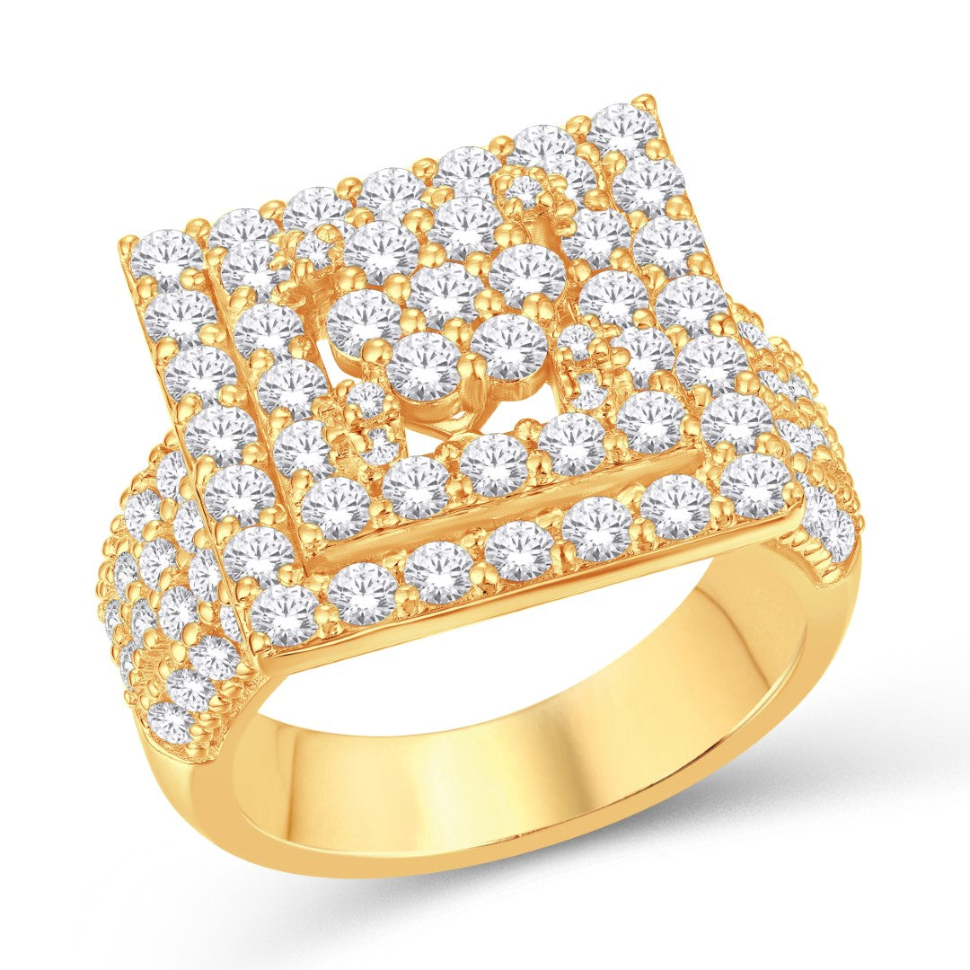 10 Karat All Yellow Gold 3.50 Carat Diamonds Square Fashion Men's Ring-0325896-ALY