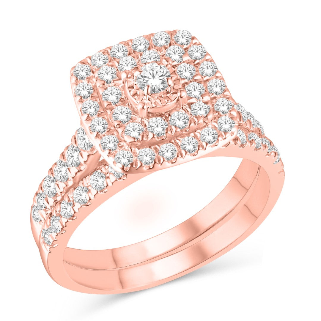 10 Karat All Rose Gold 1.00 Carat Diamonds Square Bridal Ring-0526114-ALR