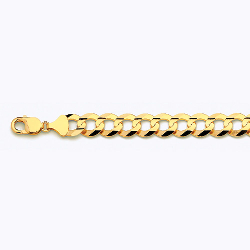 14K 13MM YELLOW GOLD SOLID CURB 18" CHAIN NECKLACE (AVAILABLE IN LENGTHS 7" - 30")