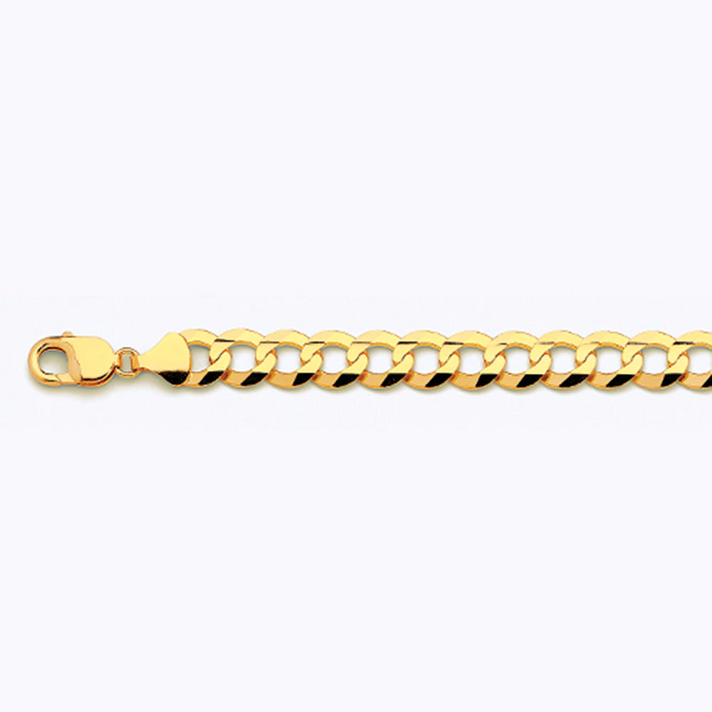 14K 11MM YELLOW GOLD SOLID CURB 22" CHAIN NECKLACE (AVAILABLE IN LENGTHS 7" - 30")