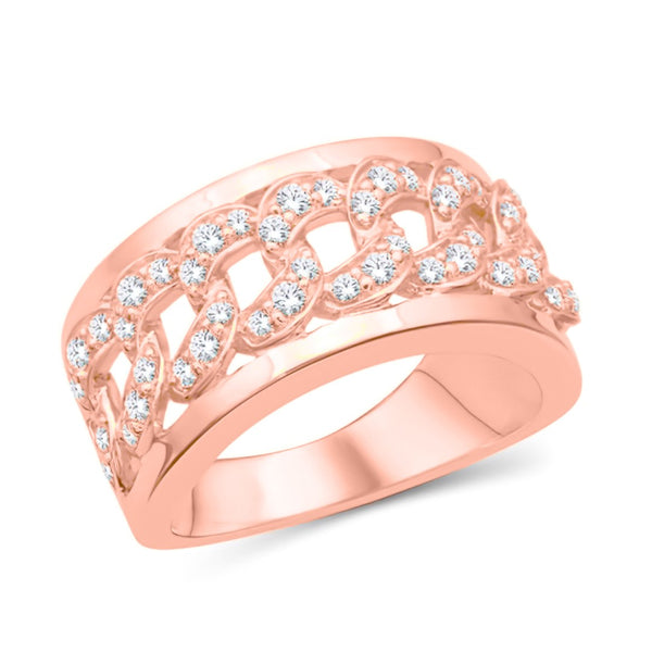 10 Karat All Rose Gold 1.00 Carat Diamonds Cuban Link Men's Band-0625106-ALR