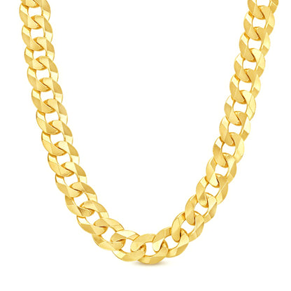 10K 12MM YELLOW GOLD SOLID CURB 16" CHAIN NECKLACE (AVAILABLE IN LENGTHS 7" - 30")
