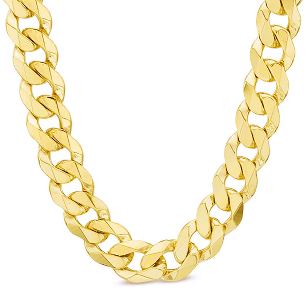 14K 11MM YELLOW GOLD SOLID CURB 22" CHAIN NECKLACE (AVAILABLE IN LENGTHS 7" - 30")