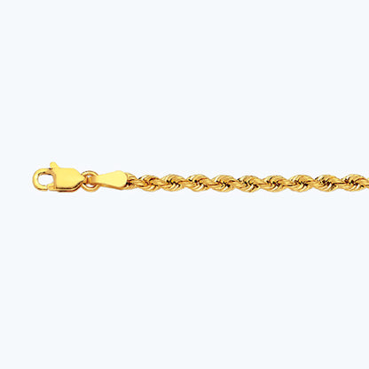 14K 2.5MM YELLOW GOLD DC HOLLOW ROPE 24" CHAIN NECKLACE (AVAILABLE IN LENGTHS 7" - 30")