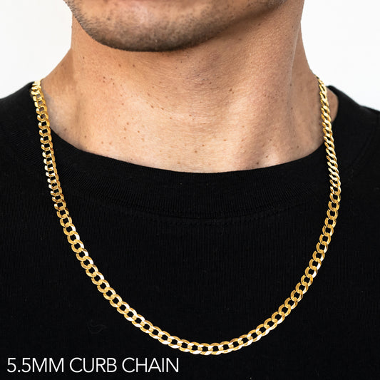 10K 5.5MM YELLOW GOLD SOLID CURB 24" CHAIN NECKLACE (AVAILABLE IN LENGTHS 7" - 30")