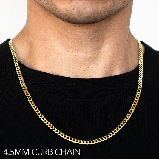 10K 4.5MM YELLOW GOLD SOLID CURB 18" CHAIN NECKLACE (AVAILABLE IN LENGTHS 7" - 30")