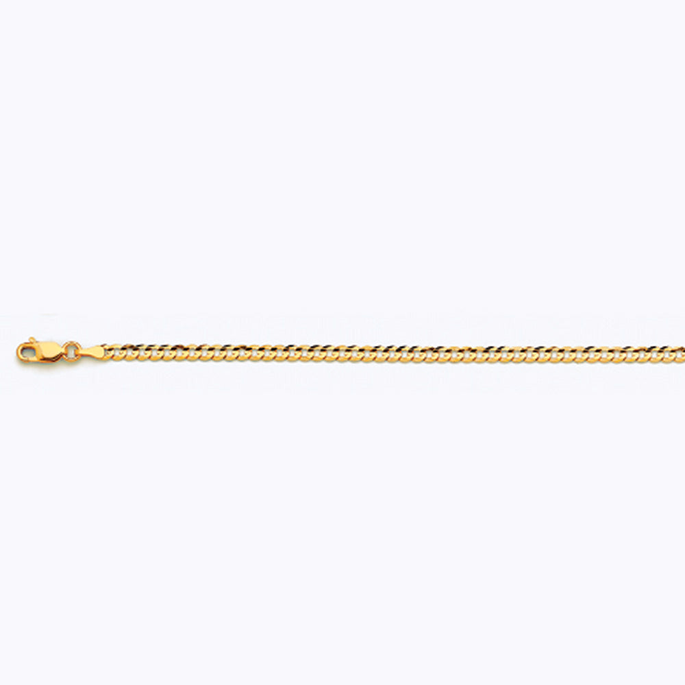 14K 3MM YELLOW GOLD SOLID CURB 18" CHAIN NECKLACE (AVAILABLE IN LENGTHS 7" - 30")