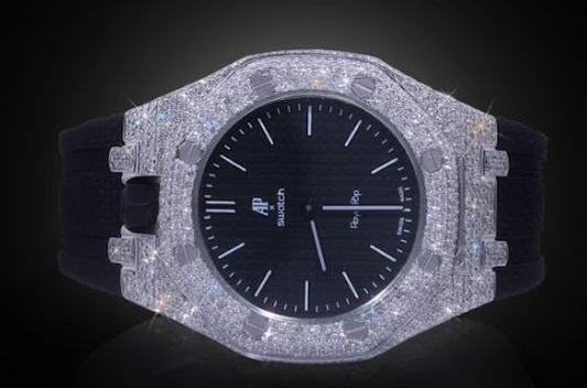 AP X SWATCH BLACK WITH DIAMOND BEZEL