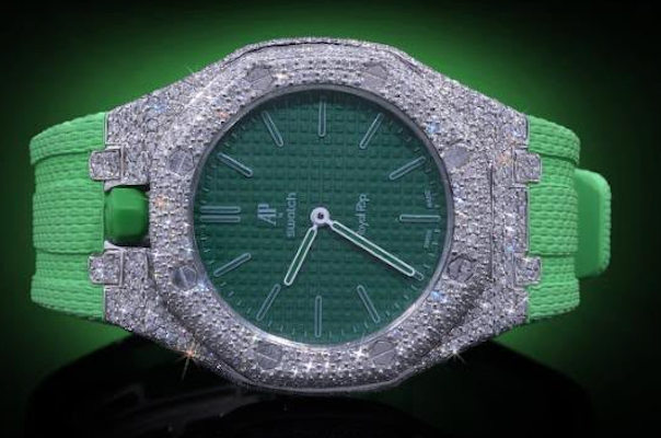 AP X SWATCH GREEN WITH DIAMOND BEZEL