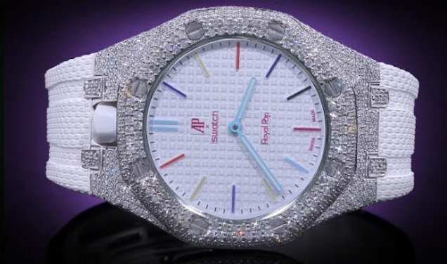 AP X SWATCH WHITE WITH DIAMOND BEZEL